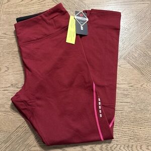 Tsla Women's Maroon Red Elastic Waist Pull On Yoga Leggings Size Large